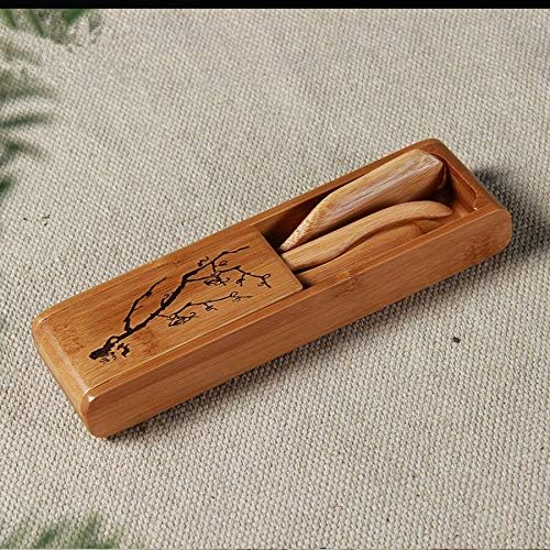 Chinese Foldable Cha Dao Set Bamboo Gongfu Tea Utensils 5 Pieces, Bamboo Kungfu Teaware Tea Needle Tea Spoon Tea Scoop Tea Clip Folding Tool Box Set