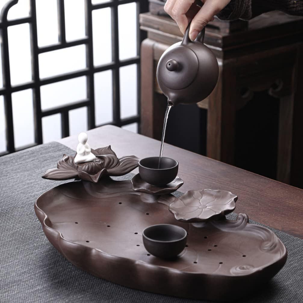 VICASKY Round Tray Round Tray Table Tray Ceramic Tea Tray Handmade Teapot Holder Zisha Ceramic Teapot Mat Teaware Kung Fu Tea Ceremony Accessories for Home Office Round Tray Table Tray Table Tray