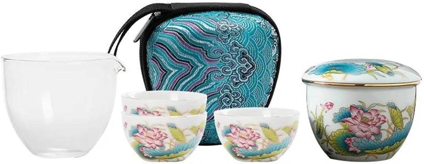 FUTWIZ Afternoon Tea Set China Chic Style Sheep Fat Jade Express Cup Outdoor Ceramic Glass One Pot Three Cups Kungfu Travel Tea Set Travel Outfit Tea Set for Adults