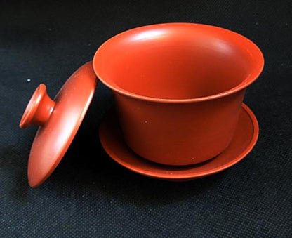 YXHUPOT Teacup Kungfu Zea bowl Zisha Red Clay black 4oz/130ml Cup Gaiwan Sancai Saucers (Red)