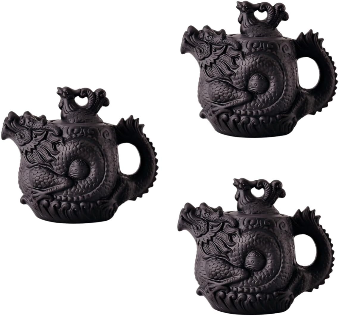 3pcs Dragon Phoenix Purple Clay Teapot Zisha Teapot Tea Kettle Ceramic 510 drip tip water boiling pot vintage tea kettle Clay Tea Pot boiling water pot High capacity office
