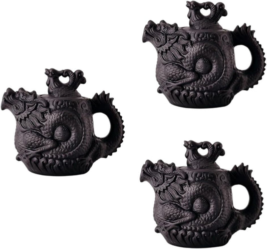 3pcs Dragon Phoenix Purple Clay Teapot Zisha Teapot Tea Kettle Ceramic 510 drip tip water boiling pot vintage tea kettle Clay Tea Pot boiling water pot High capacity office