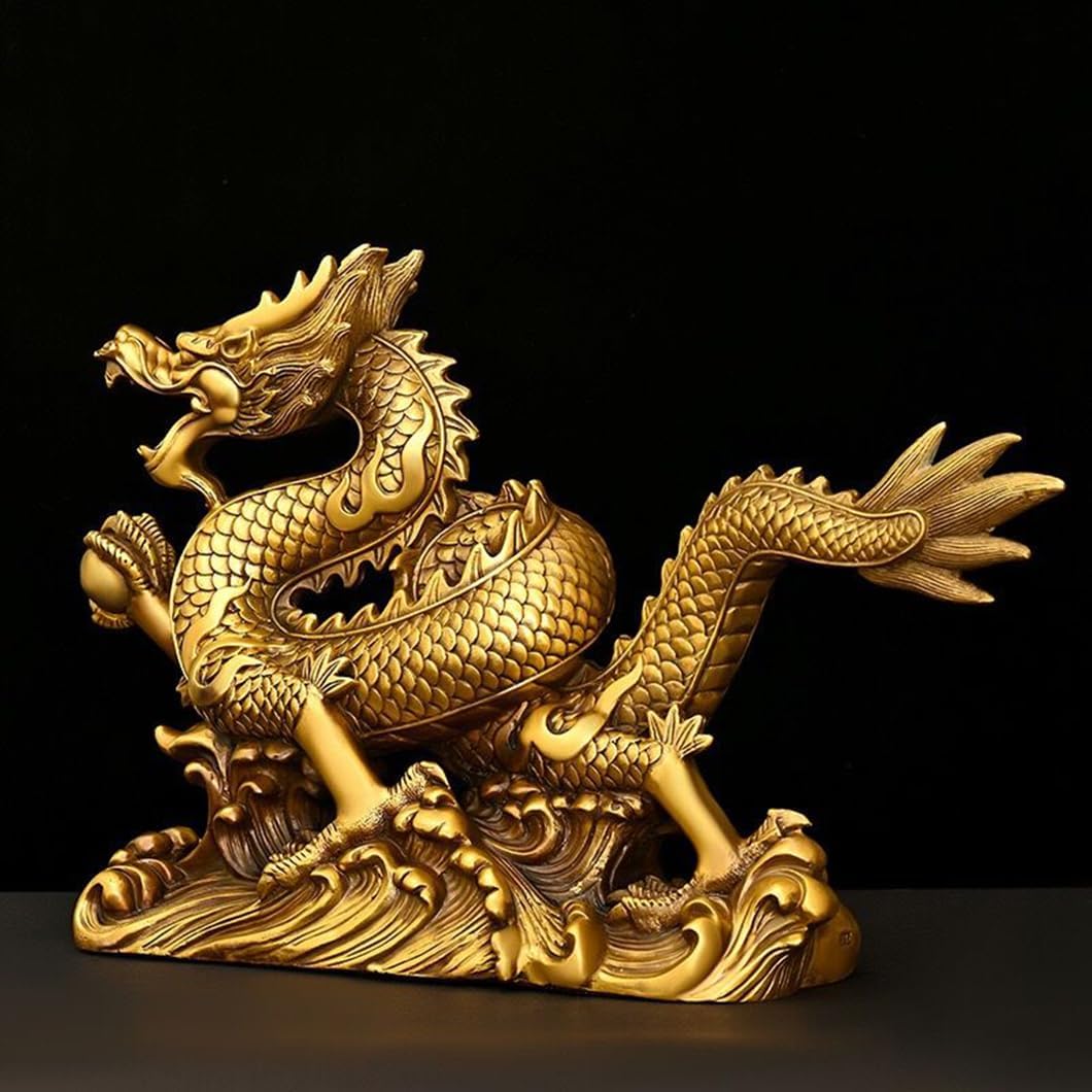 Brass Chinese Feng Shui Dragon Statue Sculpture Home Office Decoration Tabletop Decor Ornaments for Wealth and Success Good Lucky Gifts