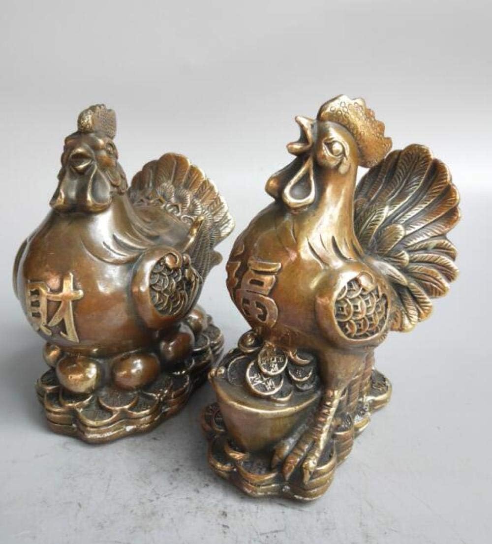 Figurin Statues for Home Decor Brass Cock and Hen Wealth Statue A Pair