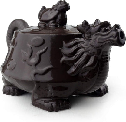 Teapot Chinese Dragon Tortoise Auspicious Fengshui Zisha Clay Gongfu Tea Pots for Loose Tea (Black)