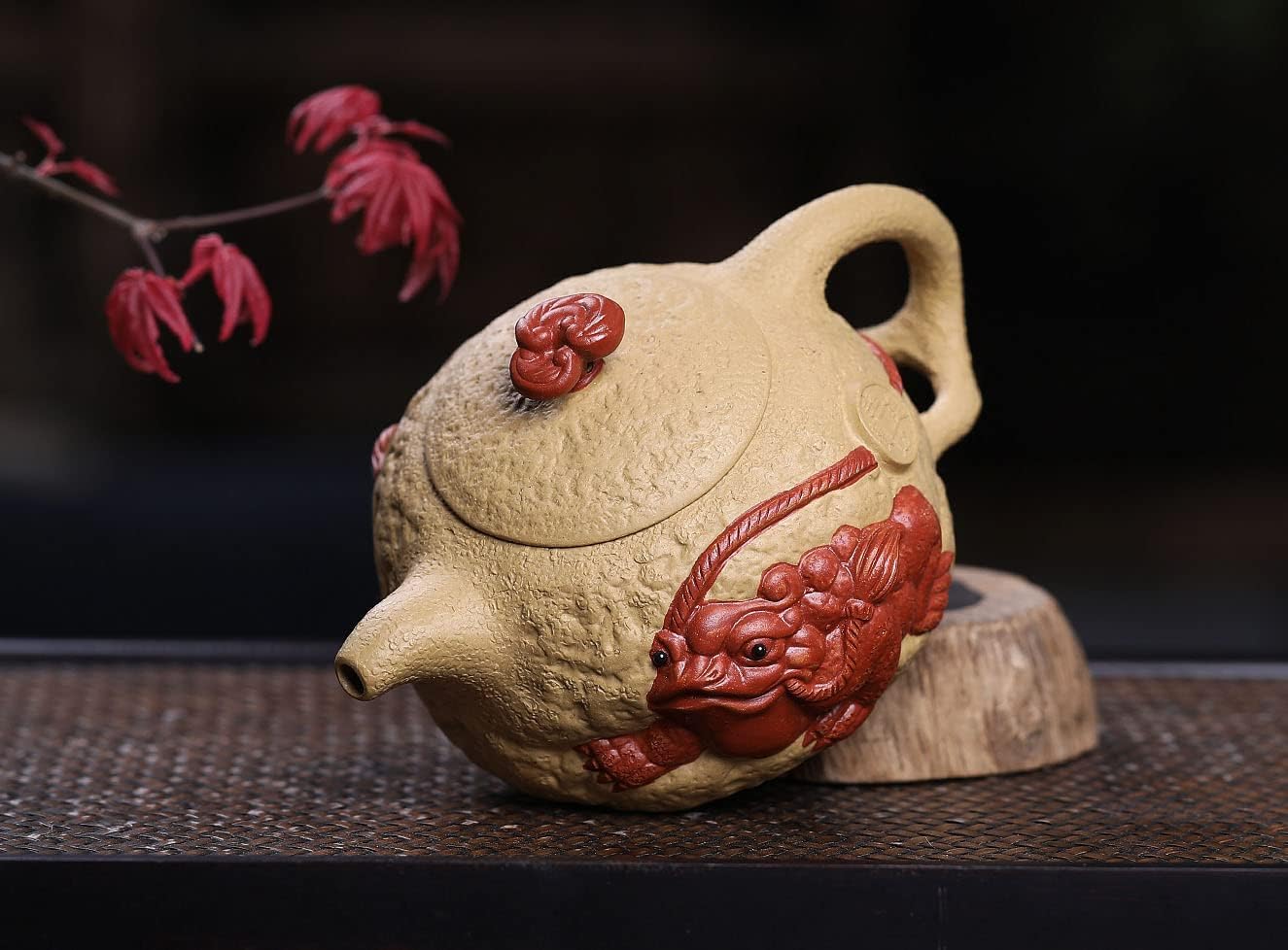 Yxhupot Teapot 6.8oz/280ml Chinese Yixing Clay Zisha Gongfu Tea Pots Yellow Handmade Frogs Wealth Luck Fengshui