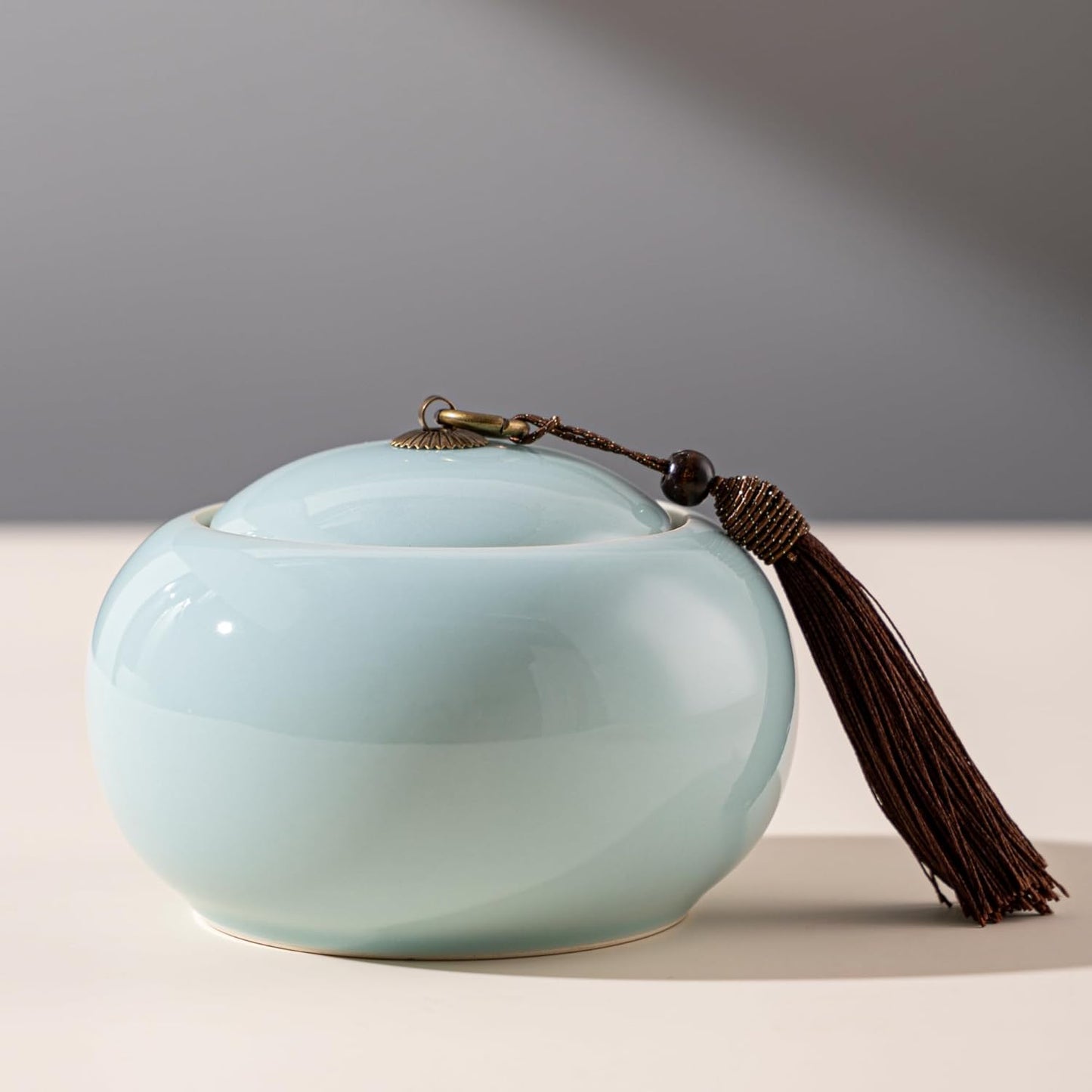 SILINE Longquan Celadon Loose Tea Storage Jar, 20 oz/600ml Green Porcelain Airtight Container -Di Kiln,Pink Cyan