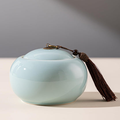 SILINE Longquan Celadon Loose Tea Storage Jar, 20 oz/600ml Green Porcelain Airtight Container -Di Kiln,Pink Cyan