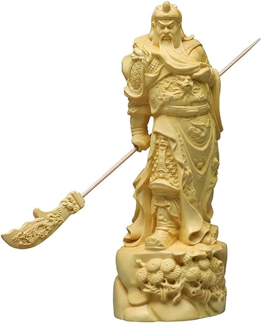 xiledu Solid Wood Guan Gong Statue Feng Shui Gift,God of Wealth Guan Yu Sculpture Home Office Decor,Guan Yun Chang Statue Figurines Tabletop Decor