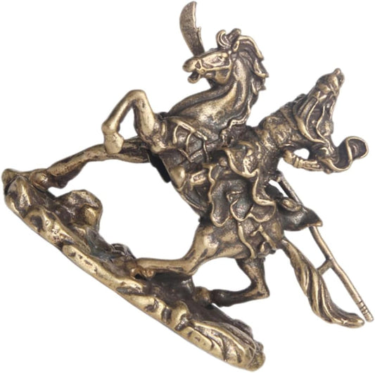 Ciieeo Bronze Ware of Guan Yu on Horseback Feng Shui Guan Gong Statue Guan Gong Collectible Figurine Chinoiserie Ornaments Chinoiserie Decor Riding Steed Decor God of Wealth Desk Brass