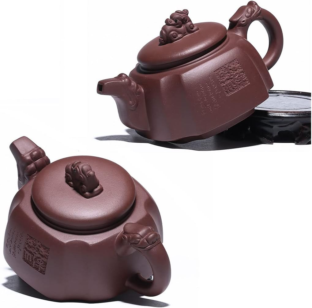 Yxhupot Teapot 300ml /10oz Chinese Clay Zisha Genuine Zini Dragon Handle Lion Lid Gongfu Infuser Loose Tea