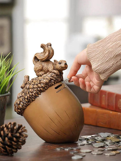 Statues for Home Decor Sculptures Squirrel Piggy Bank Resin Piggy Bank Children Coin Box Family Decoration Squirrel Piggy Bank Gift