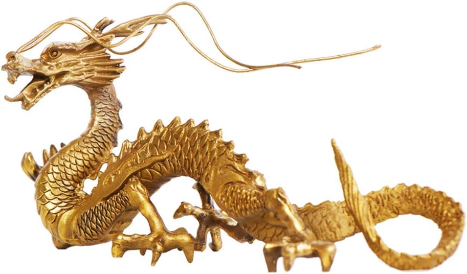 FUNSXBUG Chinese Feng Shui Dragon Brass Statue Sculpture Home Office Decoration Tabletop Decor Ornaments for Wealth and Success Good Lucky Gifts