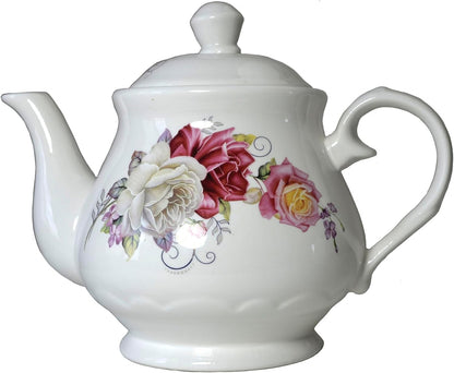 European Style Porcelain Teapot, Coffee Tea Water Pot Vintage Ceramic Kettle (18oz)