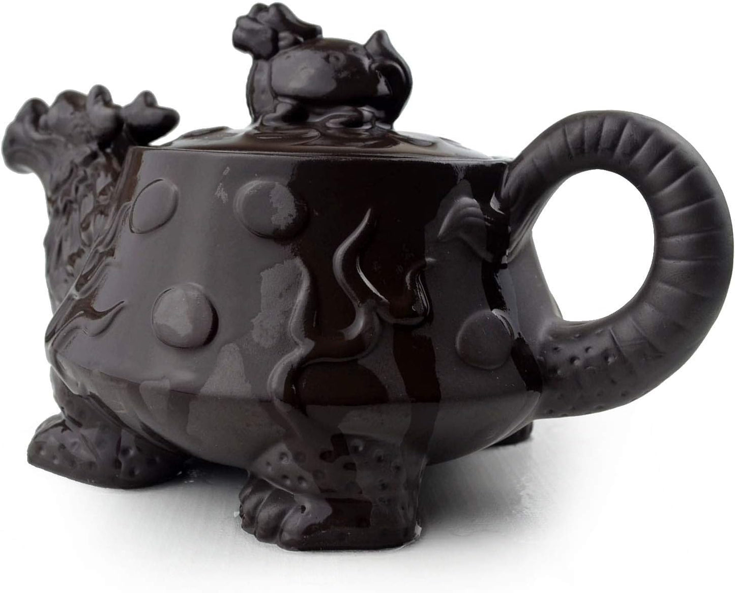 Teapot Chinese Dragon Tortoise Auspicious Fengshui Zisha Clay Gongfu Tea Pots for Loose Tea (Black)