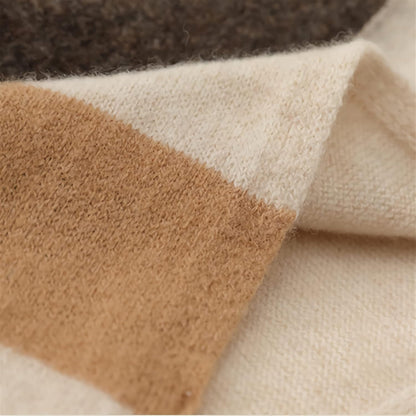 RAN Winter Warm Scarfs Weave Luxury Plaid Scarf Wool Scarf with Tassel, Women Warm Knitted Scarf for Fall and Winter, 14.2" X 72.8" Long (Color : Brown, Size : 14.2" X 72.8")