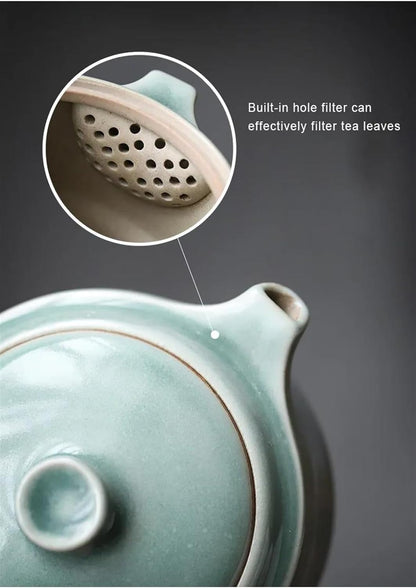 Afternoon Tea Set Retro Ceramic Cyan Glaze Portable Tea Set With Bag Travel Tea Service Chinese Kung Fu Teaware Sets 1 Pot 2 Cups Tea Set For Adults