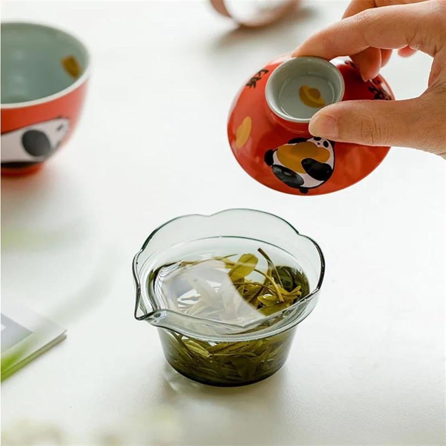 FUTWIZ Afternoon Tea Set Wealth Rolling Panda Art Ceramic Express Cup Outdoor Tea Maker Tea Set Portable 1 Pot 1 Cup with Storage Bag Chinese Tea Set Tea Set for Adults