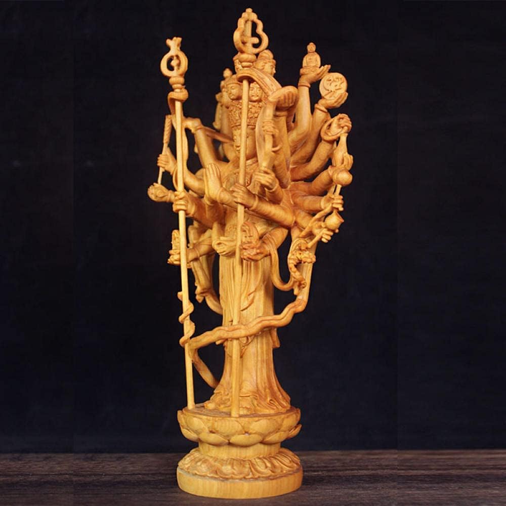 ZEELYDE Garden Ornaments Decor Statue Outdoor,Statue Stunning Home Garden Ornament Sculpture Decoration Statues and Sculptures Thousand-Hand Guanyin Buddha Wood Carving Solid Wood Carving Ornaments