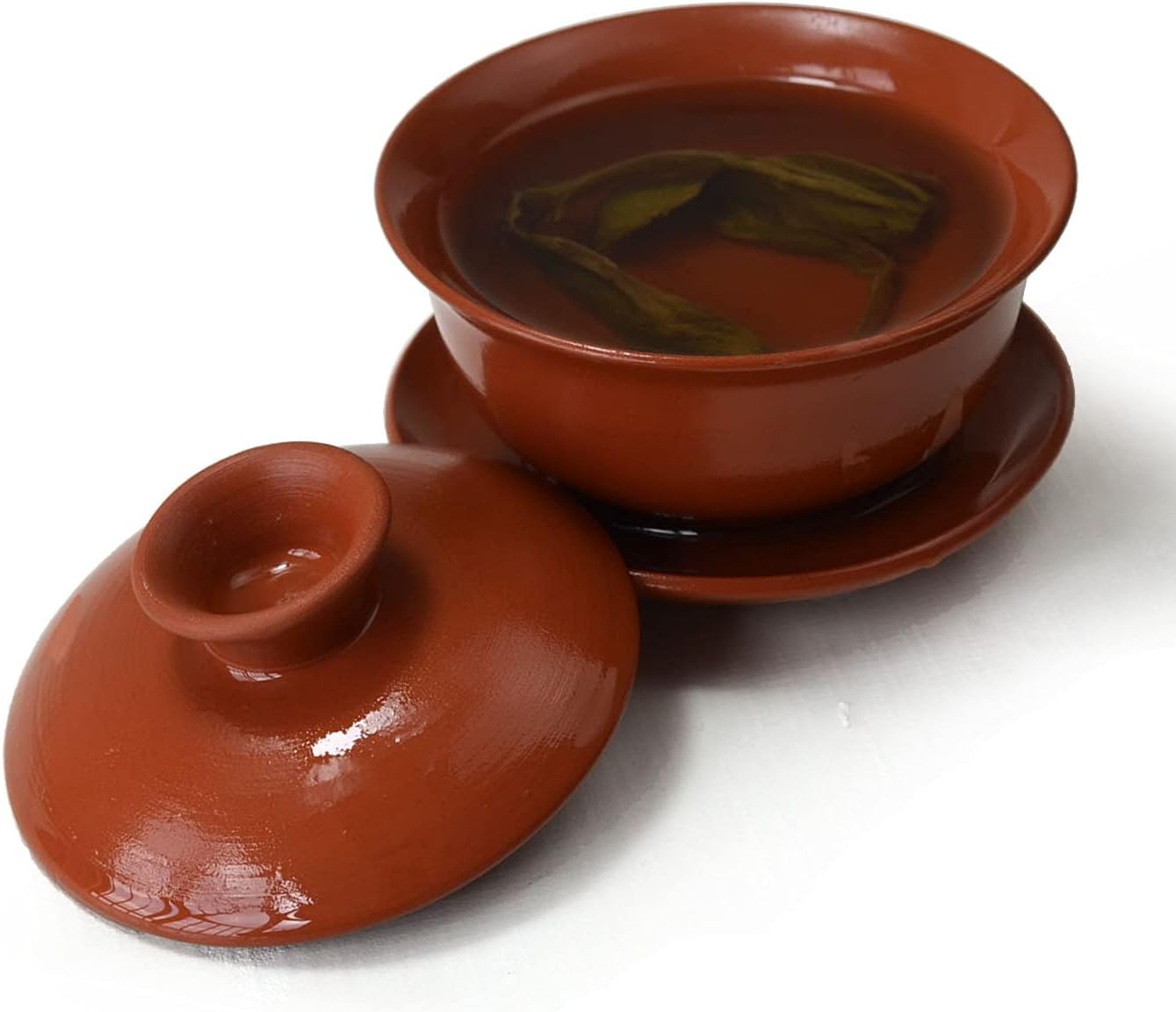 YXHUPOT Gaiwan 4oz Teacup Brown Cups Tureen Tray Cup Gongfu Tea Lid Bowl Saucer (Red)