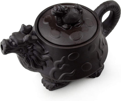 Teapot Chinese Dragon Tortoise Auspicious Fengshui Zisha Clay Gongfu Tea Pots for Loose Tea (Black)