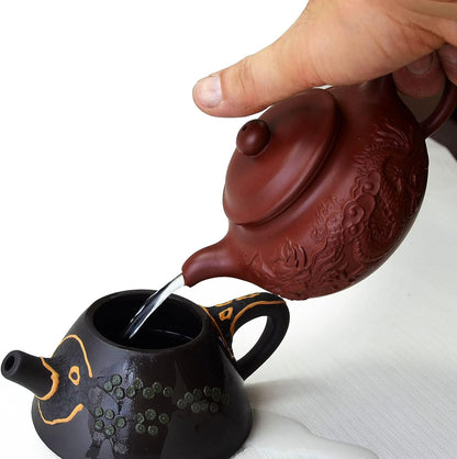 Teapot 8oz Chinese Yixing Genuine Dahongpao Clay Handmade Fanggu (Dragon)