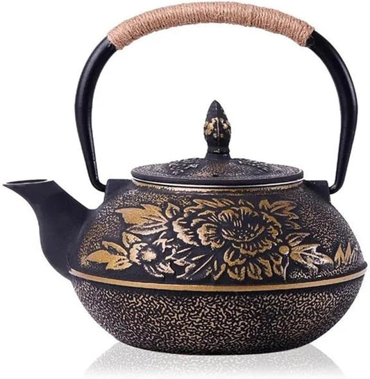 Afternoon Tea Set 7 Chioces Cast Iron Teapot Set Japanese Tea Pot Tetsubin Kettle Enamel 900ml Kung Fu Infusers Metal With Strainer Net Filter Tea Set For Adults (Color : A)