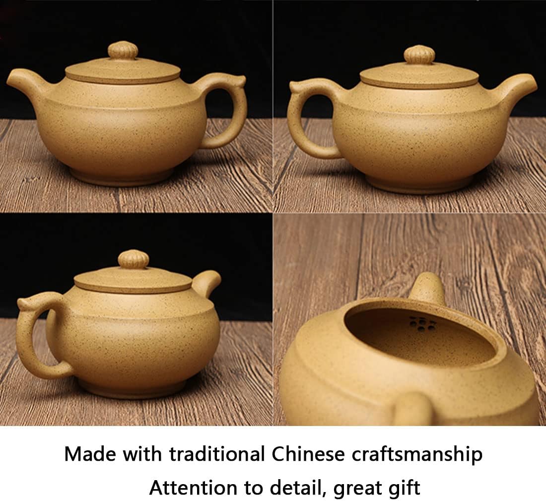 jutaeer zisha teapot Handmade clay 11oz 300ml Chinese Pots Yellow Genuine Infuser For Han bian style zhima pot traditional craft tea drinking culture, 2.63.36inch