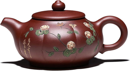 Zisha Teapot Purple Clay Hand Painted Rich and Long Tea Pot 280ml/9.8oz Mud Kettle Pottery Handmade Classical Tea Set