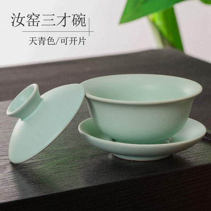 Ru Porcelain Covered Bowl Ru Kiln Celadon Sancai Bowl Gongfu Ruyao Gaiwan 150ml Durable Tea Sets In China