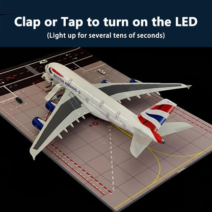 British A380 Model Airplane 18.5 Inches Long 1/160 Scale British A380 Model with LED Lights and Airport Scene Accessories Ideal Display and Gift