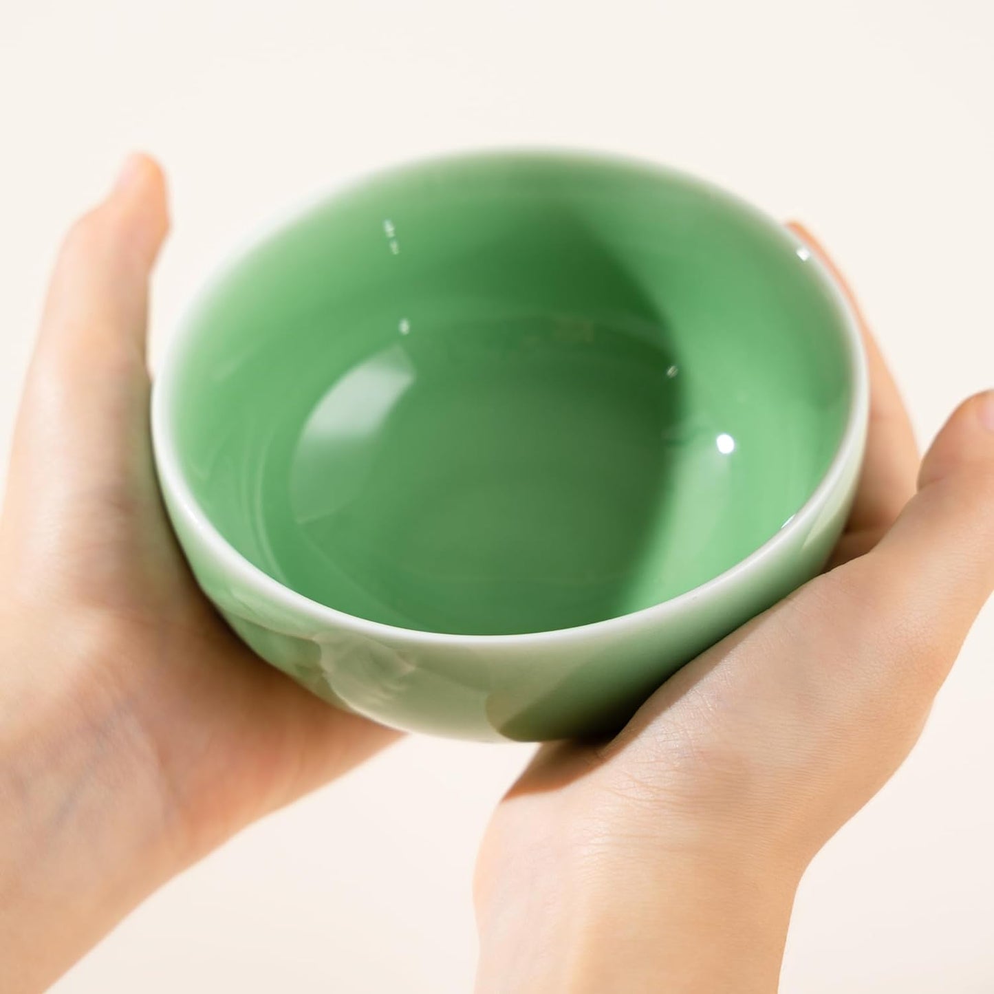 SILINE 4.5" Green Porcelain Bowls Set,2 PCS Genuine Longquan Celadon 10 Oz Rice Bowls (Classic Cyan)