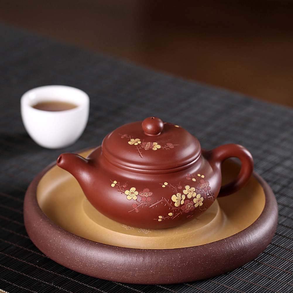 purple sands Teapot 8.5Oz Chinese Yixing Zisha Clay Handmade Fanggu 紫砂壶 Plum blossom brewing tea Pot Dahongpao Mud Kungfu Kettle Pottery Filter Loose Tea