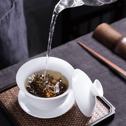 Jade Lee Gaiwan Porcelain Teacup White kung Fu Tea Service Set for Home Office Decoration (200ml)