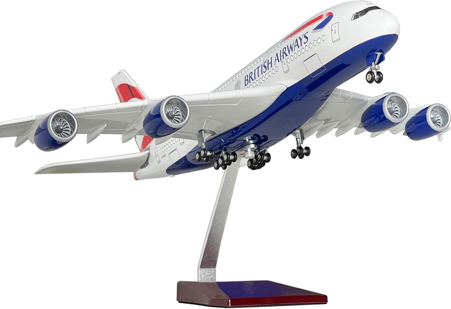 British A380 Model Airplane 18.5 Inches Long 1/160 Scale British A380 Model with LED Lights and Airport Scene Accessories Ideal Display and Gift