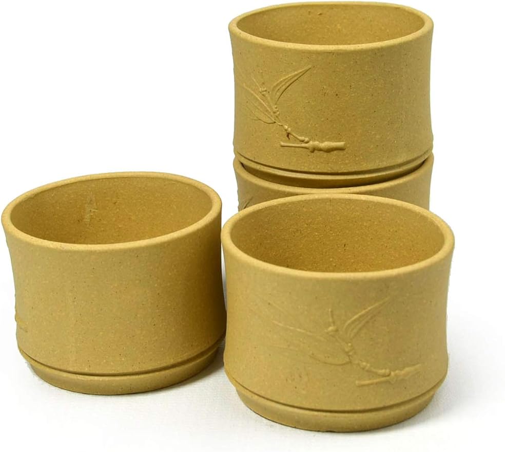 YXHUPOT 4pcs Teacup 80ml Chinese Clay Zisha Cup Anaglyph bamboo (Yellow duan)