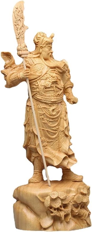 Aritjt Wood Carving Guan Yu Statue/Guan Gong Statue/Guan Di Statue/Guan Yun Chang Statue Figurines Feng Shui Decor Home Office Decoration Tabletop Decor Good Lucky Gifts