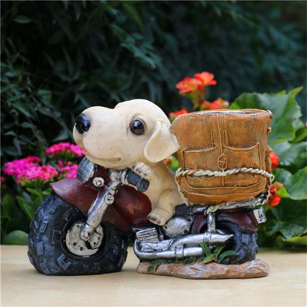 Statues for Home Decor Sculptures Sculpture Statue with The Motorcycle Dog Flower Pot Creative Animal Flower Garden Ornament Decoration Resin Planter Pot