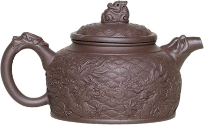 SILINE Zisha Tea Pot - Dragon Dezhong 11 Oz,Chinese Genuine Yixing Clay Handmade Teapot with Filter,Infuser Kung Fu Loose Leaf Tea Maker Set