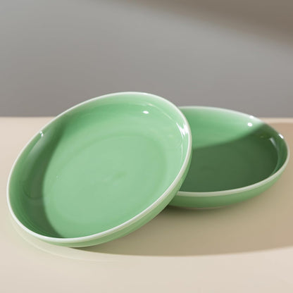 SILINE 8" Green Porcelain Dinner Plates Set,2 PCS Genuine Longquan Celadon Round Tableware Plates (Classic Cyan)