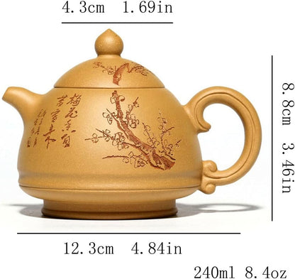 Tea Kettle Stovetop Traditional Zisha Teapot Hand Carved Painted Plum Teapot Home Kung Fu Tea Set(240ml/8.4oz)
