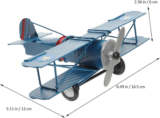 LOGOFUN Iron Aircraft Model Vintage Metal Airplane Toy Creative Photo Props Gifts Home Decoration (Blue)