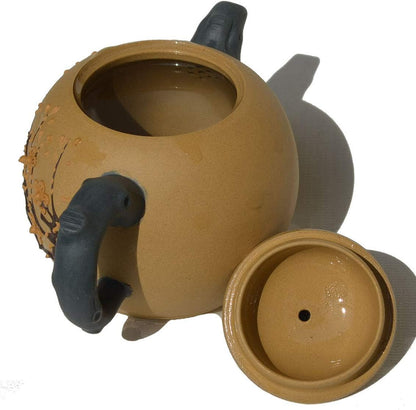 Tea pot 9.5oz Chinese Yixing Clay Dragon Genuine Zisha Tea Infuser for Loose Tea Kettle (Black) (Yellow)