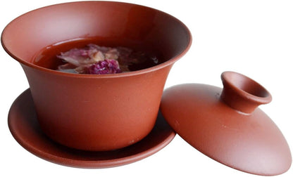 YXHUPOT Teacup Kungfu Zea bowl Zisha Red Clay black 4oz/130ml Cup Gaiwan Sancai Saucers (Red)