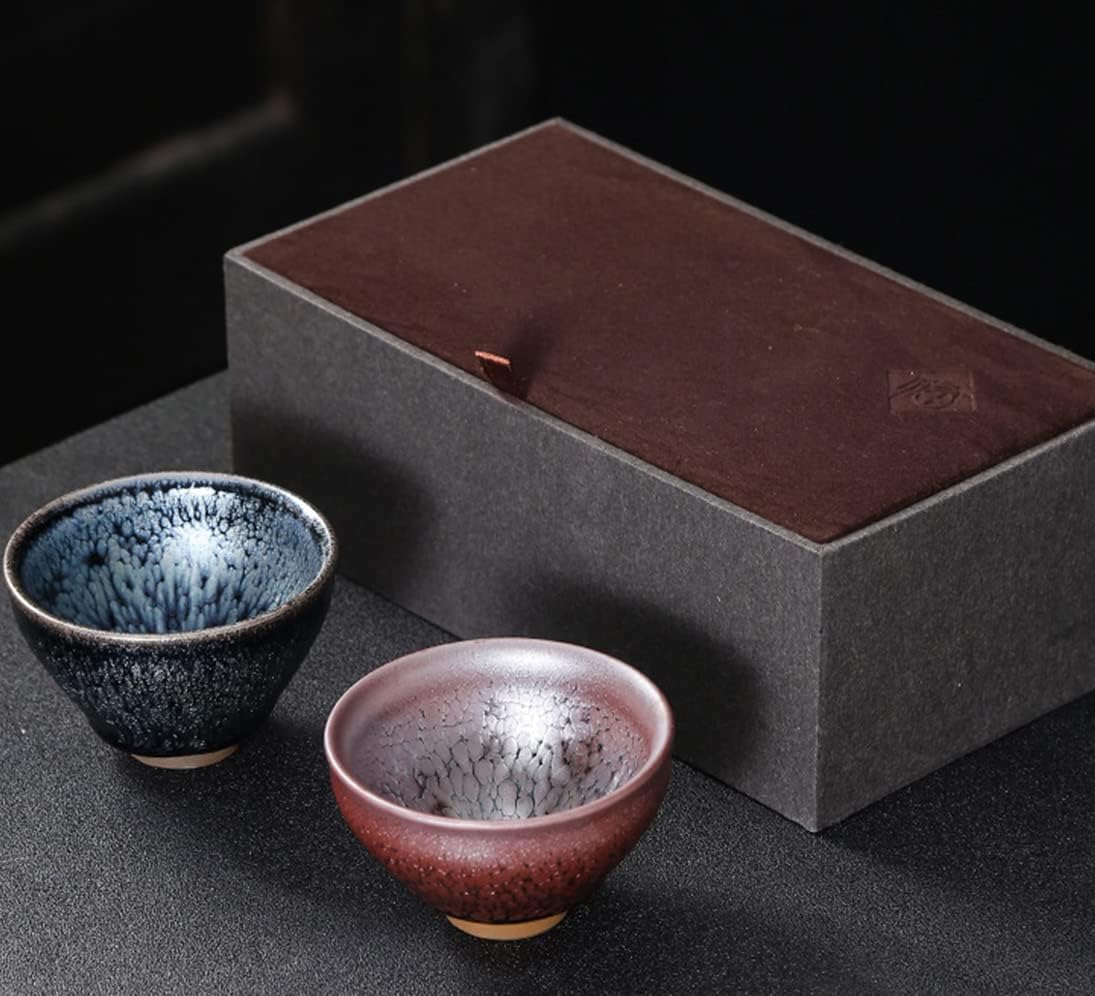 HAPPYDOG Handmade JianZhan Tenmoku Tea Coffee Cup Bowl Chinese Crafts Mug Designer Collection Ceremony Ancient Style (MIXED 2 COLORS)