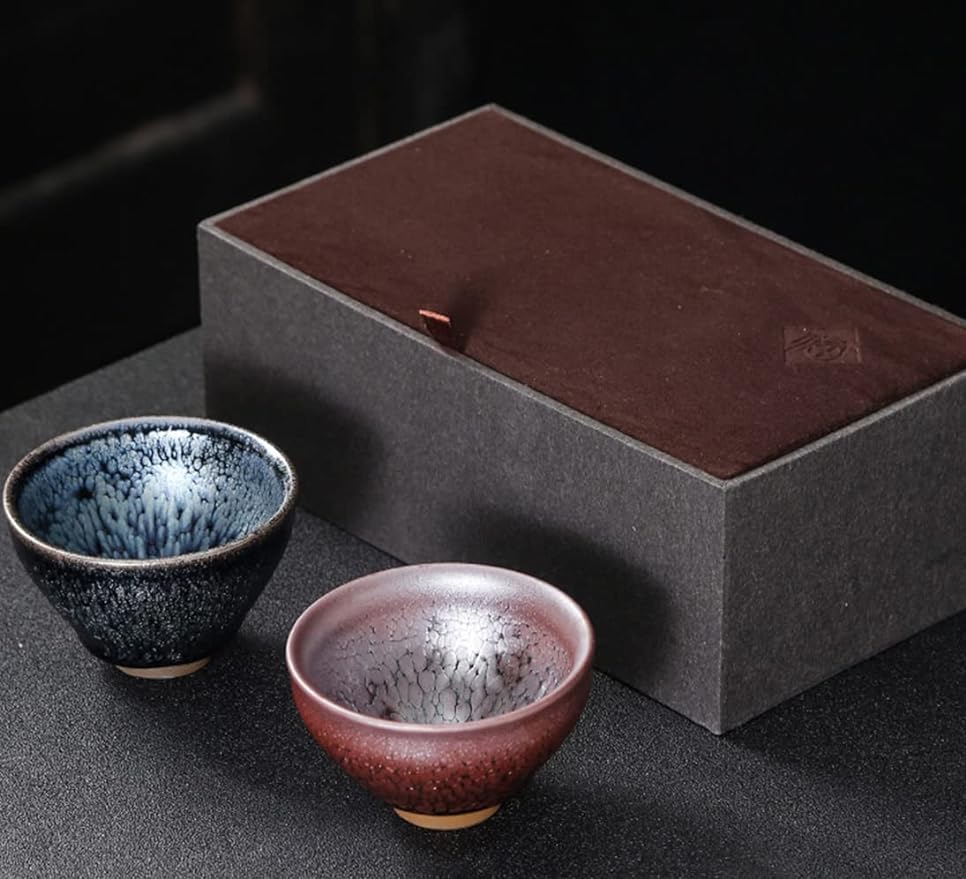 HAPPYDOG Handmade JianZhan Tenmoku Tea Coffee Cup Bowl Chinese Crafts Mug Designer Collection Ceremony Ancient Style (MIXED 2 COLORS)