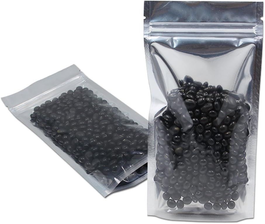 FERENLI 100 Pieces Stand Up Clear Front Zipper Lock Resealable Aluminum Mylar Foil Plastic Packaging Bag for Zip Heat Seal Package Lock with Tear Notch Long Term Food Storage 3.5x5.5 inch