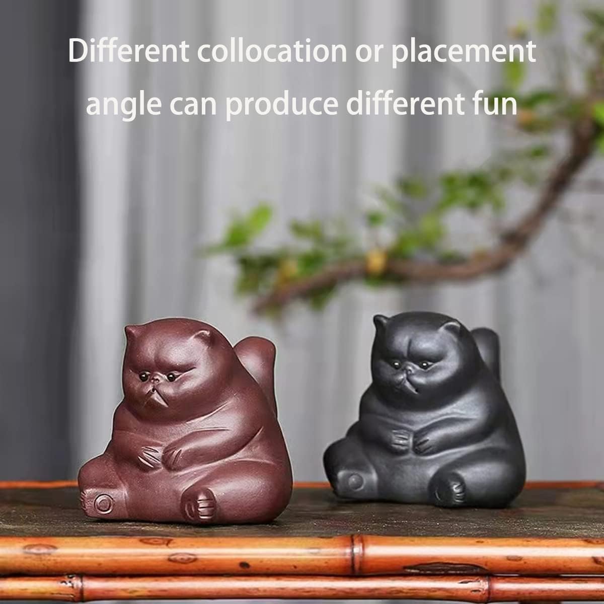 Zisha Tea Pet Angry Unhappy Cat Bat Figurine, Cute Kung Fu Tea Ornament Accessories of Frog Tea Set, Decoration for Tea Table Desk Tearoom, Great Gift for Tea Lover Friend (1.Cat)