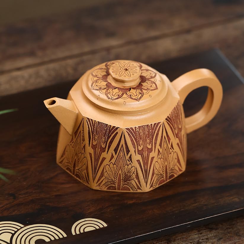 Handmade Zisha Teapot, Raw Ore Gold Segment Clay Chinese Yixing Purple Clay Tea Pot 270cc, Chinese Kungfu Brew Infuser Loose Leaf Tea