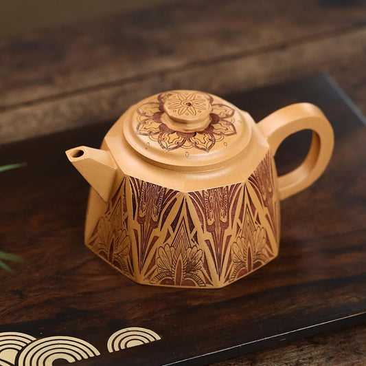 Handmade Zisha Teapot, Raw Ore Gold Segment Clay Chinese Yixing Purple Clay Tea Pot 270cc, Chinese Kungfu Brew Infuser Loose Leaf Tea